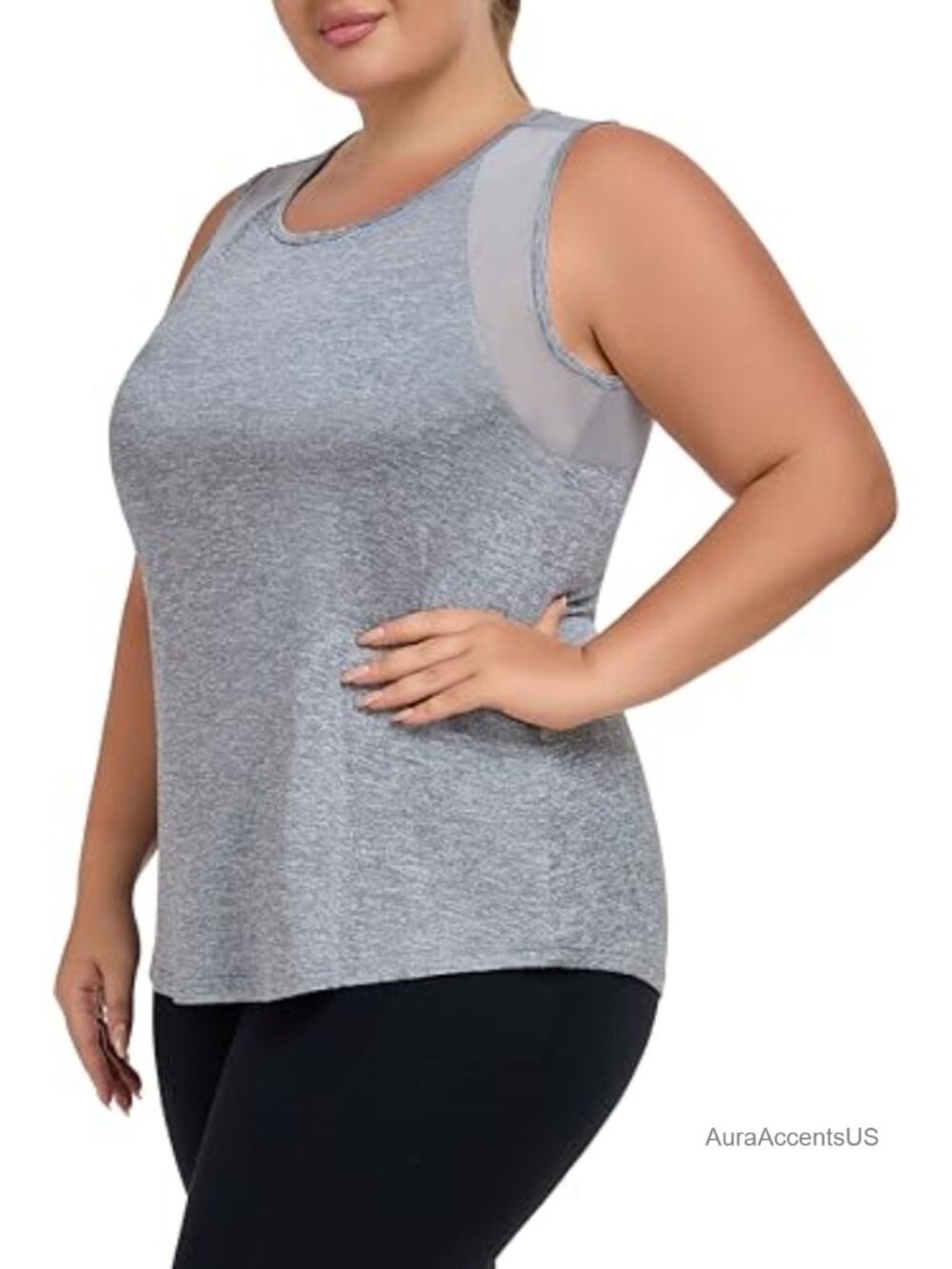 Plus Size Mesh Panel Yoga Tank Top Athletic Sleeveless Workout Shirt Loose Fit